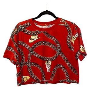 Nike Crop Tee Shirt Chain Detail Red Medium